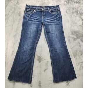 Vanity Jeans Womens 32 Blue Dakota Low Rise Flare Raw Hem Bling Stretch Y2K